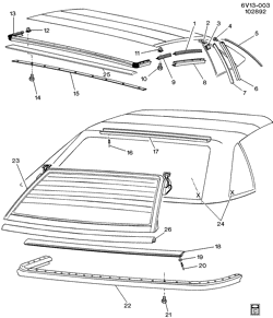 BODY WIRING-ROOF TRIM Cadillac Allante 1991-1993 V FOLDING TOP WEATHERSTRIPS