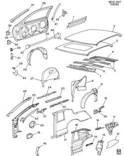 BODY MOLDINGS-SHEET METAL-REAR COMPARTMENT HARDWARE-ROOF HARDWARE Buick Riviera 1989-1993 E57 SHEET METAL/BODY-SIDE FRAME, DOORS & ROOF