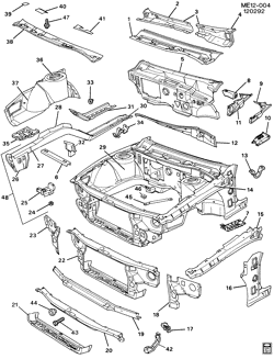 BODY MOLDINGS-SHEET METAL-REAR COMPARTMENT HARDWARE-ROOF HARDWARE Buick Riviera 1992-1993 E SHEET METAL/BODY-ENGINE COMPARTMENT & DASH