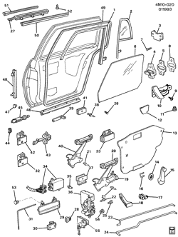 WINDSHIELD-WIPER-MIRRORS-INSTRUMENT PANEL-CONSOLE-DOORS Buick Skylark 1992-1992 N69 DOOR HARDWARE/REAR