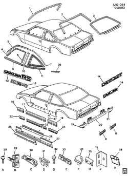 МОЛДИНГИ КУЗОВА-ЛИСТОВОЙ МЕТАЛ-ФУРНИТУРА ЗАДНЕГО ОТСЕКА-ФУРНИТУРА КРЫШИ Chevrolet Cavalier 1992-1993 J37 MOLDINGS/BODY