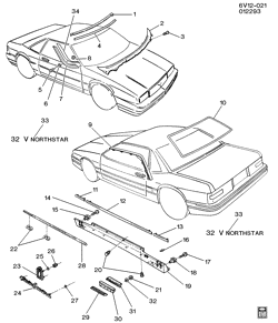 BODY MOLDINGS-SHEET METAL-REAR COMPARTMENT HARDWARE-ROOF HARDWARE Cadillac Allante 1993-1993 V MOLDINGS/BODY
