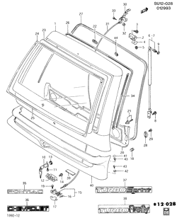 BODY MOLDINGS-SHEET METAL-REAR COMPARTMENT HARDWARE-ROOF HARDWARE Chevrolet Metro 1989-1991 M08 LIFTGATE HARDWARE (Z02)