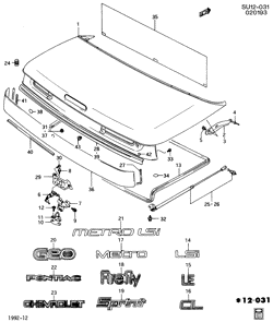 BODY MOLDINGS-SHEET METAL-REAR COMPARTMENT HARDWARE-ROOF HARDWARE Chevrolet Sprint 1990-1993 M67 DECK LID