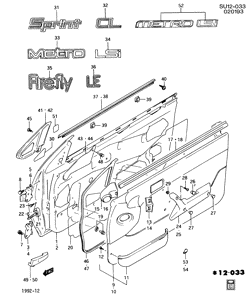 PARE-BRISE - ESSUI-GLACE - RÉTROVISEURS - TABLEAU DE BOR - CONSOLE - PORTES Chevrolet Metro 1990-1993 M67 PANNEAU DE PORTE ET GARNITURE AVANT