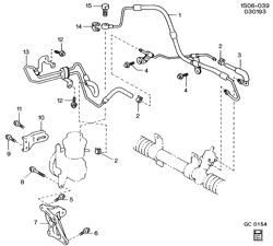 FRONT SUSPENSION-STEERING Chevrolet Prizm 1993-1997 S STEERING PUMP MOUNTING & COOLER PIPES