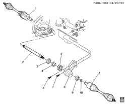 FRONT SUSPENSION-STEERING Chevrolet Cavalier 1994-1994 J DRIVE AXLE MOUNTING/FRONT INTERMEDIATE SHAFT(LH0/3.1T)(MG2)