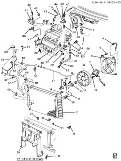 СИСТЕМА ОХЛАЖДЕНИЯ-РЕШЕТКА-МАСЛЯНАЯ СИСТЕМА Chevrolet Beretta 1992-1992 L ENGINE COOLING SYSTEM (LH0/3.1T)
