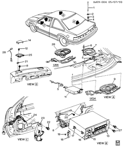 CONJUNTO DA CARROCERIA, CONDICIONADOR DE AR - ÁUDIO/ENTRETENIMENTO Chevrolet Lumina 1992-1994 W27 AUDIO SYSTEM
