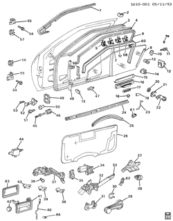 WINDSHIELD-WIPER-MIRRORS-INSTRUMENT PANEL-CONSOLE-DOORS Chevrolet Lumina 1992-1994 W69 DOOR HARDWARE/FRONT