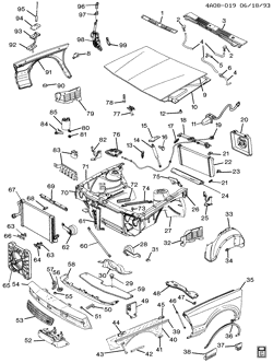 FRONT END SHEET METAL-HEATER-VEHICLE MAINTENANCE Buick Century 1994-1994 A SHEET METAL/FRONT END (1ST DES)