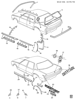 BODY MOLDINGS-SHEET METAL-REAR COMPARTMENT HARDWARE-ROOF HARDWARE Buick Century 1994-1996 A69 MOLDINGS/BODY