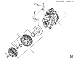 BODY MOUNTING-AIR CONDITIONING-AUDIO/ENTERTAINMENT Chevrolet Corvette 1994-1995 Y A/C COMPRESSOR ASM (LT5/5.7J)