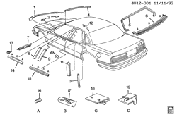 BODY MOLDINGS-SHEET METAL-REAR COMPARTMENT HARDWARE-ROOF HARDWARE Buick Regal 1991-1991 W19 MOLDINGS/BODY-ABOVE BELT