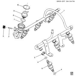 FUEL SYSTEM-EXHAUST-EMISSION SYSTEM Buick Riviera 1995-1997 G FUEL INJECTOR RAIL SEQ (L36)(3.8K)