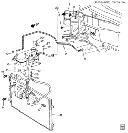 BODY MOUNTING-AIR CONDITIONING-AUDIO/ENTERTAINMENT Chevrolet Cavalier 1995-1995 J A/C REFRIGERATION SYSTEM (LN2/2.2-4)(C60)