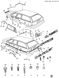 МОЛДИНГИ КУЗОВА-ЛИСТОВОЙ МЕТАЛ-ФУРНИТУРА ЗАДНЕГО ОТСЕКА-ФУРНИТУРА КРЫШИ Chevrolet Impala SS 1995-1996 B35 MOLDINGS/BODY (EXC (BX3))
