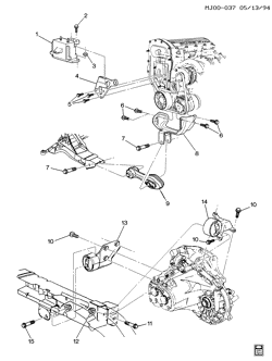 4-CYLINDER ENGINE Pontiac Sunfire 1995-1995 J ENGINE & TRANSMISSION MOUNTING-L4 (LD2/2.3D, MANUAL TRANS MJ1)