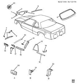 BODY MOLDINGS-SHEET METAL-REAR COMPARTMENT HARDWARE-ROOF HARDWARE Buick Regal 1994-1996 W57 MOLDINGS/BODY ABOVE BELT