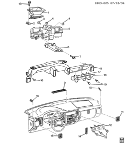 КРЕПЛЕНИЕ КУЗОВА-КОНДИЦИОНЕР-АУДИОСИСТЕМА Chevrolet Caprice 1994-1996 B AIR DISTRIBUTION SYSTEM (C60)