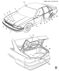 TÔLE AVANT-CHAUFFERETTE-ENTRETIEN DU VÉHICULE Chevrolet Impala SS 1994-1996 B19 LABELS