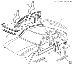 BODY MOLDINGS-SHEET METAL-REAR COMPARTMENT HARDWARE-ROOF HARDWARE Buick Park Avenue 1992-1992 C MOLDINGS/BODY-ABOVE BELT(2ND DES)