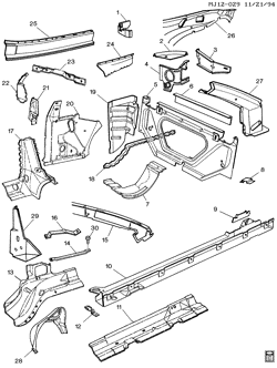 BODY MOLDINGS-SHEET METAL-REAR COMPARTMENT HARDWARE-ROOF HARDWARE Pontiac Sunbird 1992-1994 J67 SHEET METAL/BODY EXCLUDING ENGINE COMPT AND DASH