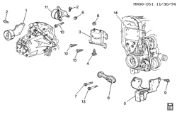 4-ЦИЛИНДРОВЫЙ ДВИГАТЕЛЬ Pontiac Grand Am 1995-1995 N ENGINE & TRANSMISSION MOUNTING-L4-2.3L (LD2/2.3D)(MJ1)