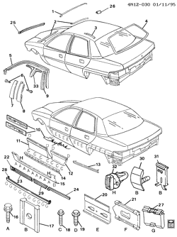 BODY MOLDINGS-SHEET METAL-REAR COMPARTMENT HARDWARE-ROOF HARDWARE Buick Somerset 1994-1995 N69 MOLDINGS/BODY