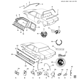 BODY MOLDINGS-SHEET METAL-REAR COMPARTMENT HARDWARE-ROOF HARDWARE Cadillac Eldorado 1986-1989 E MOLDINGS/BODY (EXC VINYL ROOF)