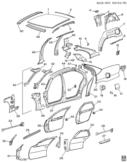 BODY MOLDINGS-SHEET METAL-REAR COMPARTMENT HARDWARE-ROOF HARDWARE Chevrolet Monte Carlo 2000-2001 W69 SHEET METAL/BODY-SIDE FRAME, DOOR & ROOF