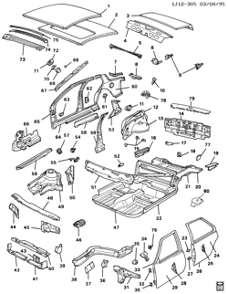 BODY MOLDINGS-SHEET METAL-REAR COMPARTMENT HARDWARE-ROOF HARDWARE Chevrolet Cavalier 1988-1991 J69 SHEET METAL/BODY