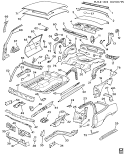 МОЛДИНГИ КУЗОВА-ЛИСТОВОЙ МЕТАЛ-ФУРНИТУРА ЗАДНЕГО ОТСЕКА-ФУРНИТУРА КРЫШИ Chevrolet Cavalier 1988-1991 J37 SHEET METAL/BODY