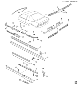 МОЛДИНГИ КУЗОВА-ЛИСТОВОЙ МЕТАЛ-ФУРНИТУРА ЗАДНЕГО ОТСЕКА-ФУРНИТУРА КРЫШИ Chevrolet Cavalier 1988-1989 J67 MOLDINGS/BODY