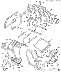BODY MOLDINGS-SHEET METAL-REAR COMPARTMENT HARDWARE-ROOF HARDWARE Chevrolet Lumina APV 1991-1992 U SHEET METAL/BODY PART 1-SIDE FRAME, DOOR & ROOF