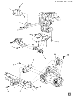4-CYLINDER ENGINE Chevrolet Cavalier 1996-1999 J ENGINE & TRANSMISSION MOUNTING-L4 (LD9/2.4T, MANUAL TRANS MJ1)