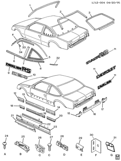 BODY MOLDINGS-SHEET METAL-REAR COMPARTMENT HARDWARE-ROOF HARDWARE Chevrolet Cavalier 1994-1994 J37 MOLDINGS/BODY