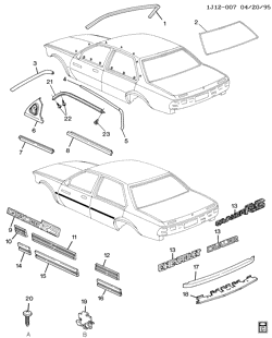 BODY MOLDINGS-SHEET METAL-REAR COMPARTMENT HARDWARE-ROOF HARDWARE Chevrolet Cavalier 1994-1994 J69 MOLDINGS/BODY
