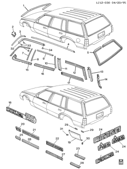 BODY MOLDINGS-SHEET METAL-REAR COMPARTMENT HARDWARE-ROOF HARDWARE Chevrolet Cavalier 1992-1994 J35 MOLDINGS/BODY