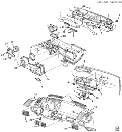 КРЕПЛЕНИЕ КУЗОВА-КОНДИЦИОНЕР-АУДИОСИСТЕМА Chevrolet Cavalier 1991-1991 J AIR DISTRIBUTION SYSTEM