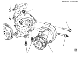 КРЕПЛЕНИЕ КУЗОВА-КОНДИЦИОНЕР-АУДИОСИСТЕМА Chevrolet Cavalier 1996-1998 J A/C COMPRESSOR MOUNTING (LD9/2.4T)