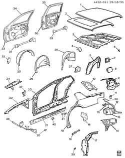 BODY MOLDINGS-SHEET METAL-REAR COMPARTMENT HARDWARE-ROOF HARDWARE Cadillac Seville 1994-1996 KS SHEET METAL/BODY-SIDE FRAME, DOORS & ROOF