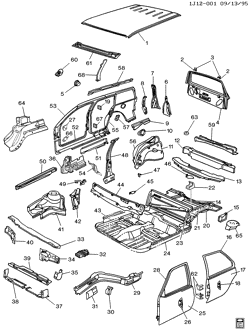 BODY MOLDINGS-SHEET METAL-REAR COMPARTMENT HARDWARE-ROOF HARDWARE Chevrolet Cavalier 1992-1993 J35 SHEET METAL/BODY