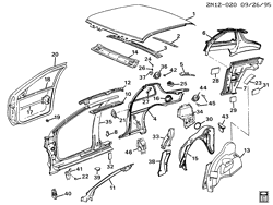 BODY MOLDINGS-SHEET METAL-REAR COMPARTMENT HARDWARE-ROOF HARDWARE Pontiac Grand Am 1992-1998 N37 SHEET METAL/BODY PART 2-SIDE FRAME, DOOR & ROOF