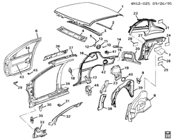 BODY MOLDINGS-SHEET METAL-REAR COMPARTMENT HARDWARE-ROOF HARDWARE Buick Skylark 1992-1997 N37 SHEET METAL/BODY PART 2-SIDE FRAME, DOOR & ROOF