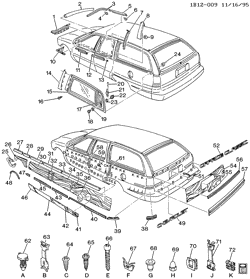BODY MOLDINGS-SHEET METAL-REAR COMPARTMENT HARDWARE-ROOF HARDWARE Chevrolet Caprice 1995-1996 B35 MOLDINGS/BODY (BX3)