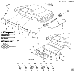BODY MOLDINGS-SHEET METAL-REAR COMPARTMENT HARDWARE-ROOF HARDWARE Buick Regal 1995-1996 W19 MOLDINGS/BODY-BELOW BELT