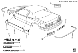 BODY MOLDINGS-SHEET METAL-REAR COMPARTMENT HARDWARE-ROOF HARDWARE Buick Regal 1995-1996 W57 MOLDINGS/BODY-BELOW BELT