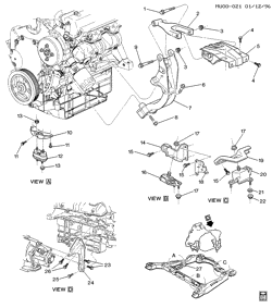 4-CYLINDER ENGINE Pontiac Trans Sport 1996-1996 U ENGINE & TRANSMISSION MOUNTING-V6 (LA1/3.4E)