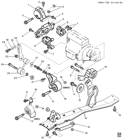 4-ЦИЛИНДРОВЫЙ ДВИГАТЕЛЬ Chevrolet Storm 1990-1991 R ENGINE MOUNTING-L4 (LW0/1.6-5)